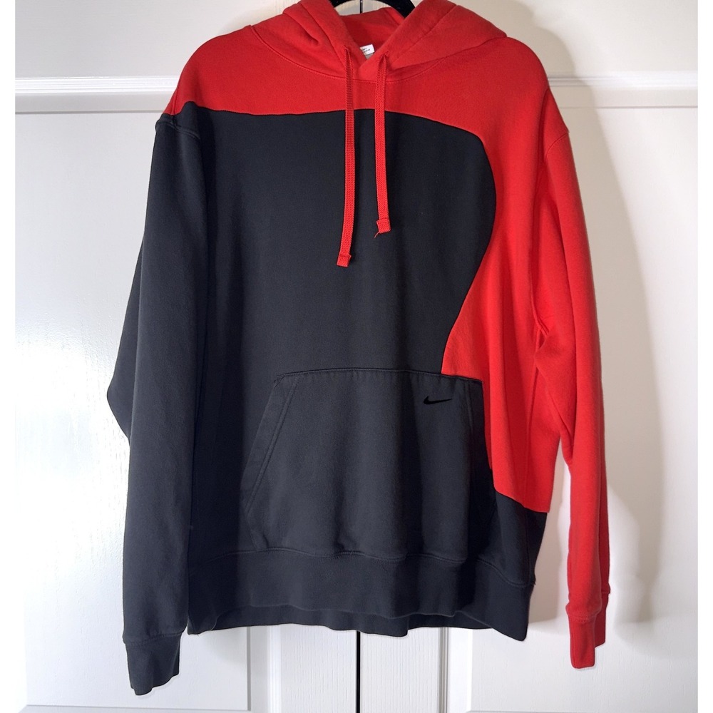 Nike Hoodie Mens XL Red Black Colorblock Pullover Kangaroo Pocket Sweatshirt